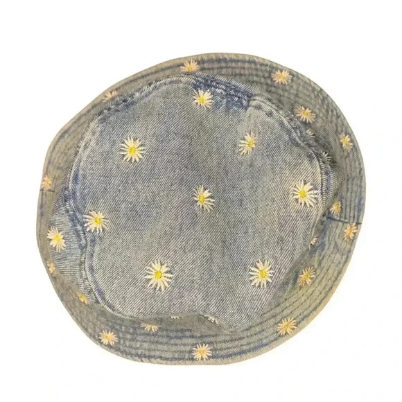 American Eagle Embroidered Sunflower Light Denim Bucket Hat Adult One Size Retro - Picture 3 of 7